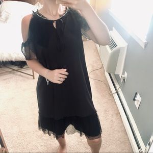 Libby Edelman black cold shoulder rhinestone dress